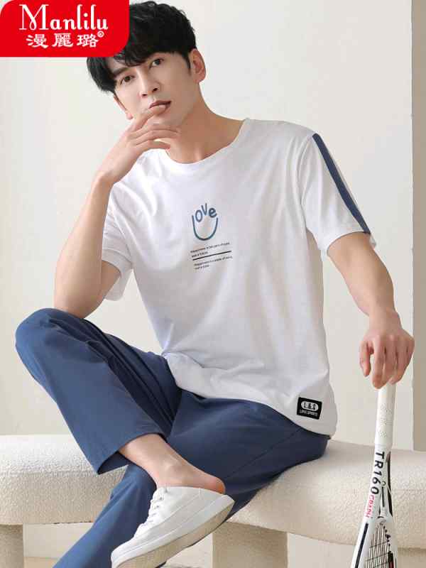 メンズパジャマ 夏 綿 半袖 ズボン カジュアル 薄手 プルオーバー ホーム 服 スポーツウェア スーツ ラウンドネック プルオーバー ホームウェア ルームウエア 部屋着 上下セット