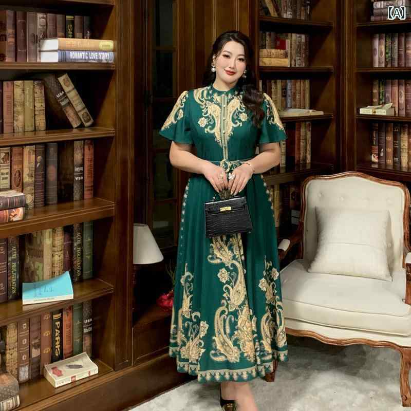 レディース ぽっちゃり オリエンタルドレス 大きいサイズ 夏 ボヘミアン 宮殿 レトロ プリント ドレス ボヘミアンパレス 記念日 お祝い パーティー イブニングドレス