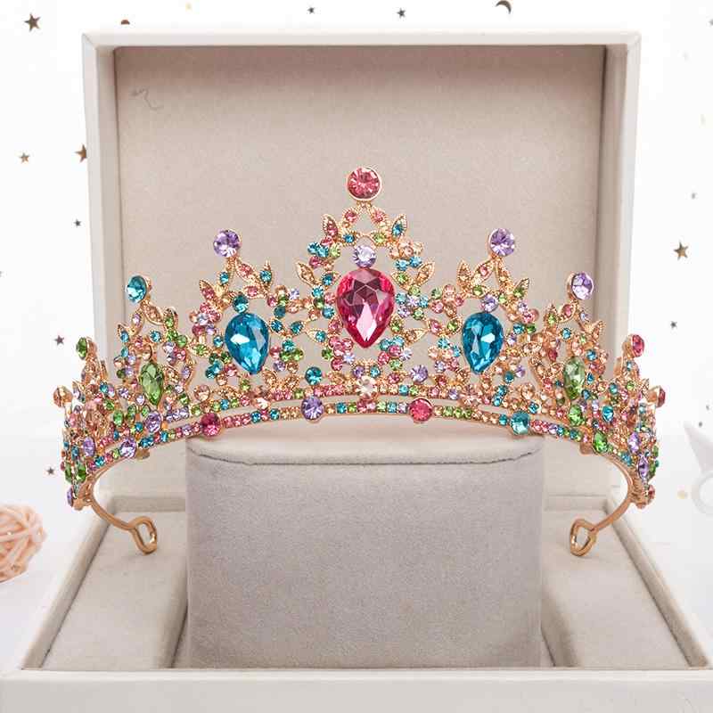 クラウン ティアラ 王冠 カラフル ラインストーン 子供 女の子 誕生日 お祝い ヘッドバンド ヘアアクセ..