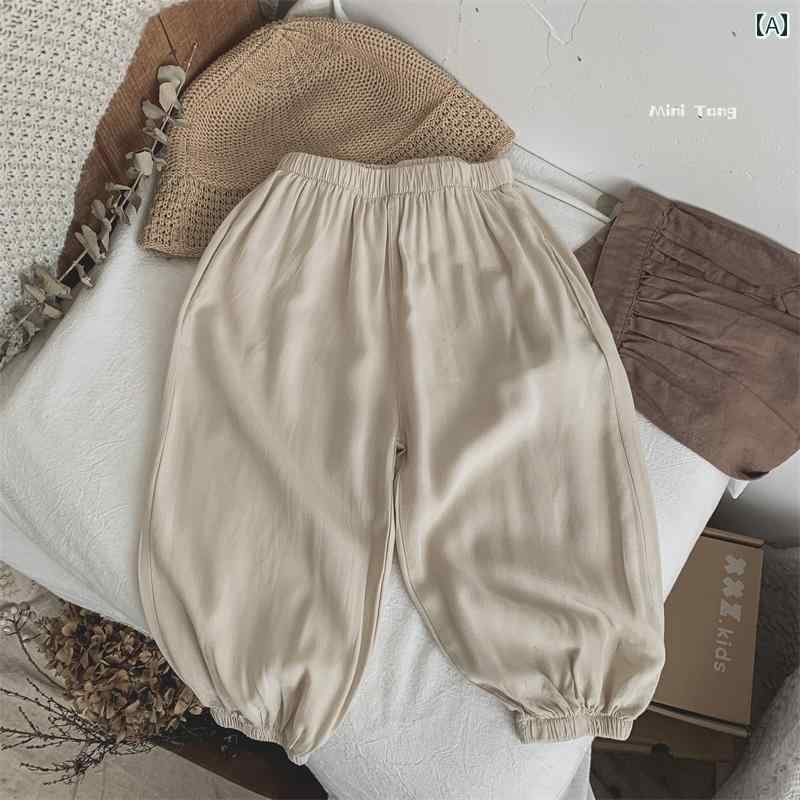 パンツ 子供服 夏 涼しい 韓国 子供用 薄手 涼 レザーパンツ 小中型 子供用 防蚊 夏用 ブルマ ワイド