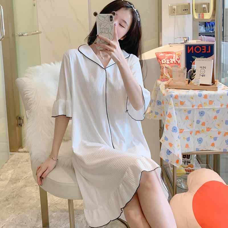レディース パジャマ ナイトウェア レディース 夏 半袖 綿 ゆったり かわいい プリンセス 白 丈 半袖 春秋 ホーム 服