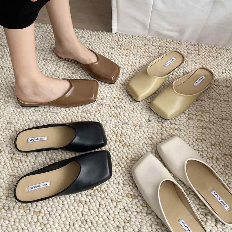 サンダル レディース レディース 夏 ファッション 靴 ぺたんこ ハーフ スリッパ 春夏 フランス PU ローヒール カジュアル