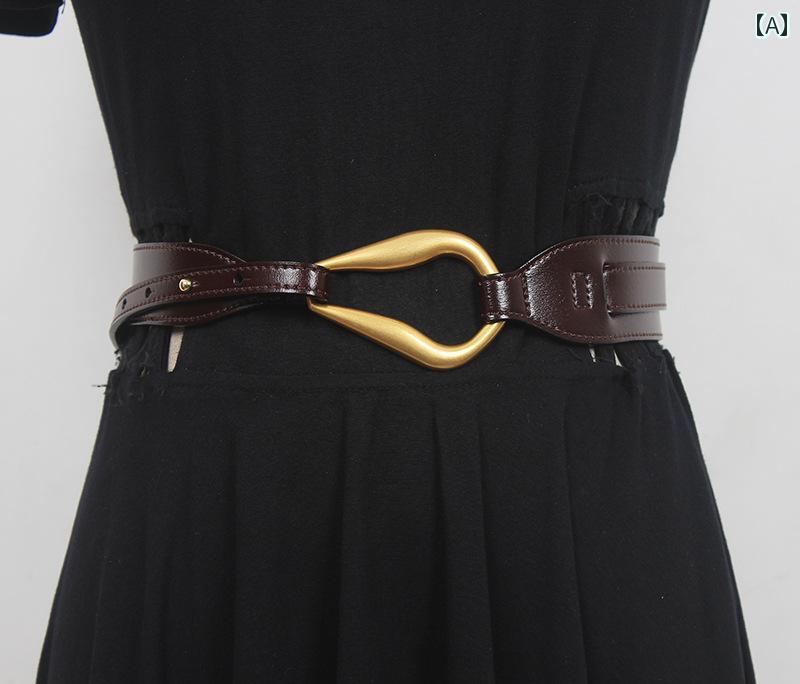 バックル ベルト レディース 革 シープスキン アクセサリー 装飾 ワイド レザー 上品 モダン 豪華感