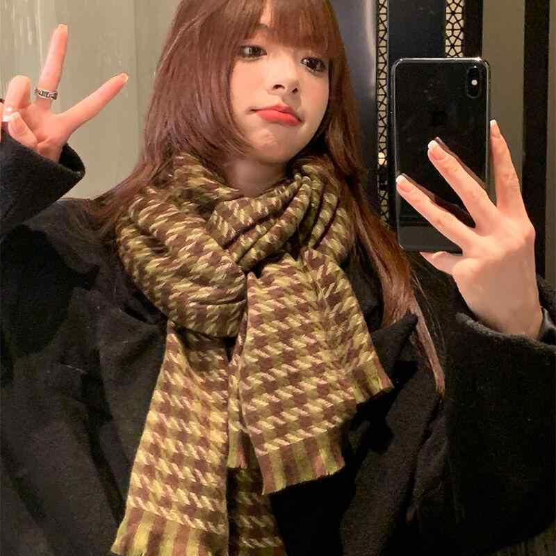レディース 冬 マフラー おしゃれ 防寒 用 千鳥格子 チェック柄 スカーフ 新年 ビッグ ネーム ハイエンド 韓国 かわいい 女の子 学生