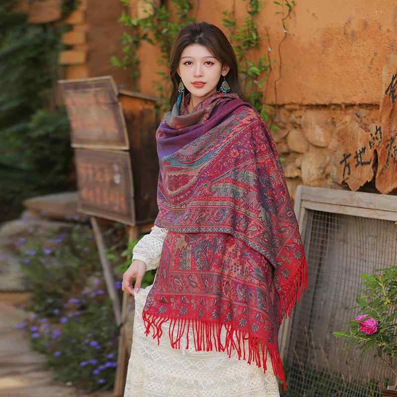レディース ショール おしゃれ 旅行 写真撮影 ショール エスニック レトロ スカーフ 厚手 暖かい カシュー マント アウターウェア