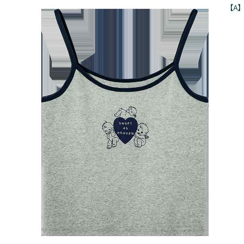 トップス レディース ベスト キャミソール かわいい スタイリッシュ ラブ プリント カラー ブロッキング キャミソ 女性 夏 スリムフィット ショート