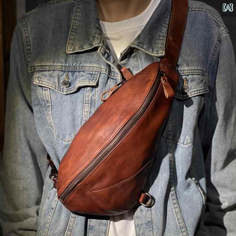 カジュアル ウエスト バッグ ショルダーバッグ 実用的 チェスト 植物 タンニン なめし 牛革 クロス ボディバッグ 最上層 手揉み 革