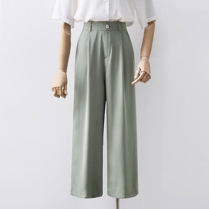 パンツ レディース 秋 夏 カジュアル ボトムス ドレープ ワイド レッグ 韓国 ハイウエスト 薄手 九分丈 スーツ
