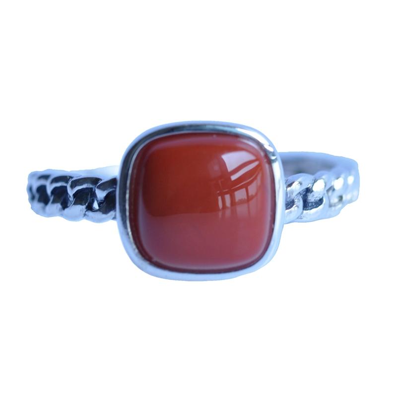 925 スターリング シルバー小さめ 角 砂糖 サザン レッド 瑪瑙 リング 精巧 ルビー オープン リング レ..