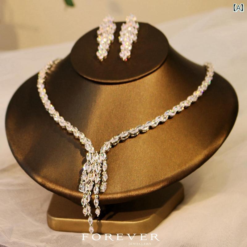 ブライダル アクセサリー 韓国 ネックレス レディース イヤリング シンプル セット 花嫁 ウェディング 誕生日 パーティー エレガント