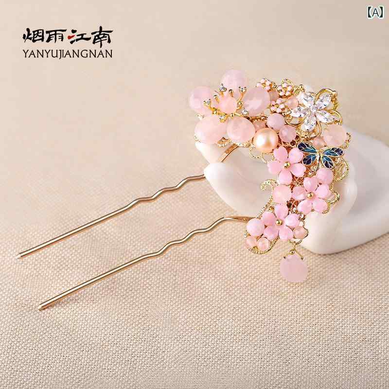アクセサリー かんざし おしゃれ 髪飾り ヘア 中華風 レトロ 韓服 ヘアピン フェアリー 美容 クリスタル パール 頭飾り