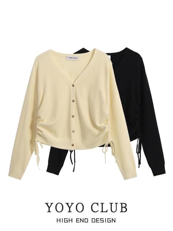 シャツ 秋 長袖 大きいサイズ V ネック 巾着 T トップス 女性 お腹 カバー し スリムに 見える