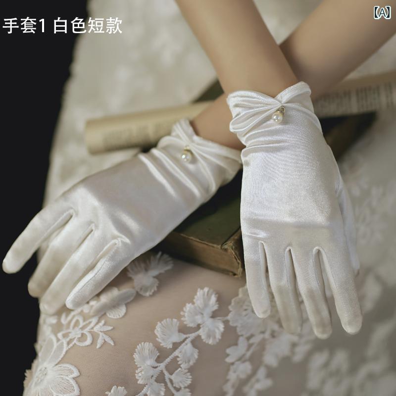 レディース レディース ブライダル ウェディング 手袋 パーティー レース フリル リボン メッシュ アク..