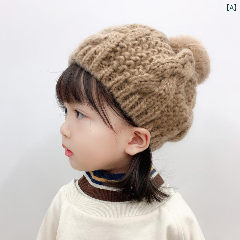 ニット帽 キッズ 子供 帽子 秋冬 ウサギ 毛皮 ボール 甘くて かわいい ウール ベレー 帽 親子 暖かい ニット 女児 赤ちゃん用