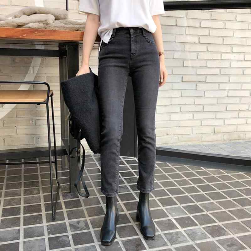 Straight Jeans - パンツ デニム レディース カジュアル スタイリッシュ 女性用 スモークグレー ストレート ジーンズ 春 ハイウエスト 韓国 脚長 スリム 女性用 シガレットパンツ 九分丈