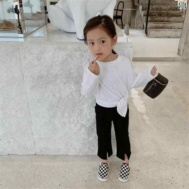 パンツ キッズ ファッション 女の子 スタイリッシュ スリット フレアパンツ 秋 韓国 スタイル ベビー 九分丈 カジュアル 少女 秋服