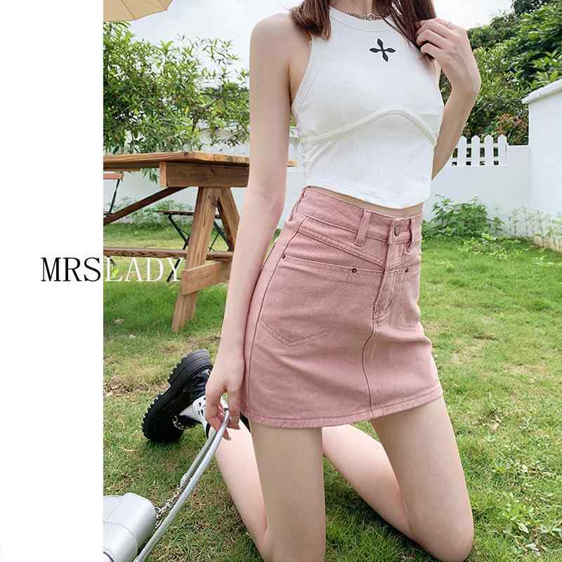 スカート デニムスカート レディース カジュアル ボトムス スタイリッシュ ダーティ ピンク 女性 夏 ハイウエスト ガールズ スリム a ライン ヒップ