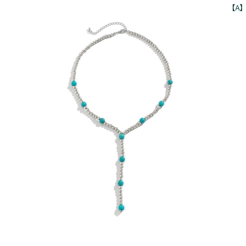 夏 ネックレス アクセサリー ビーチ 水着 エスニック サマーフェス ビキニ ボヘミアン イミテーション ターコイズ 女性 アメリカ ファッション 個性的 Y 字型 魅惑的 マッチング ディープ V スカート