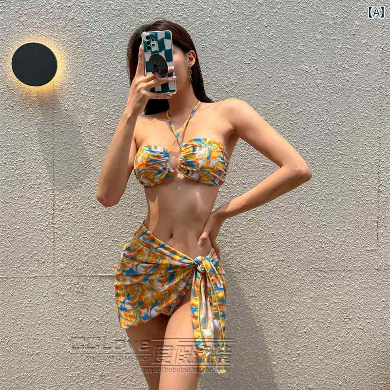 Rakuten - レディース 夏 ビキニ 水着 セクシー 魅力的 ビーチ リゾート レジャー 海水浴 女性 チューブ トップ 小胸 プッシュアップ スプリット スリーピース セット 温泉 プール 休み