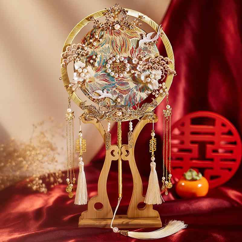 扇 うちわ ファン おしゃれ 花嫁 結婚式 中国風 レトロ 両面 ウェディング アクセサリー 小物 ラウンド インテリア プレゼント ハッピー