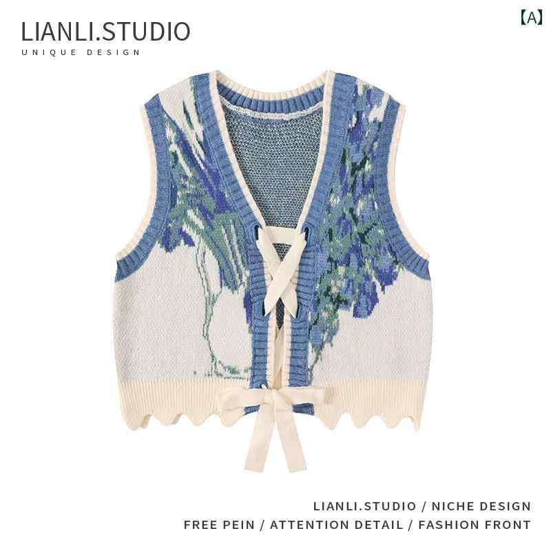 レディース トップス ゴッホ 芸術 紅葉 静か 美しい 春秋 V ネック ショート セーター ベスト レトロ センス