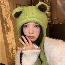 レディース 秋 冬 ニット 帽子 かわいい カエル 暖かい プルオーバー 韓国 学生 耳保護 クール 包頭 ロシア