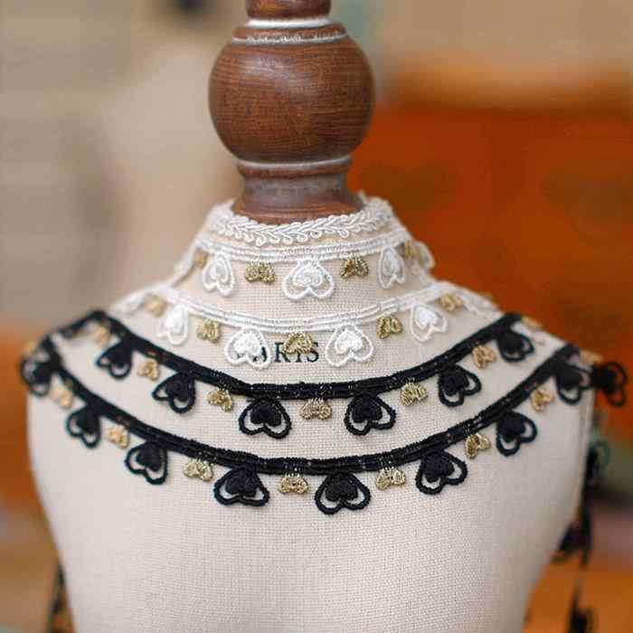 DIY素材 手芸品 カット 黒 白 ゴールド ポリエステル レース 衣装 付属品 ハート型 花 アクセサリー コ..