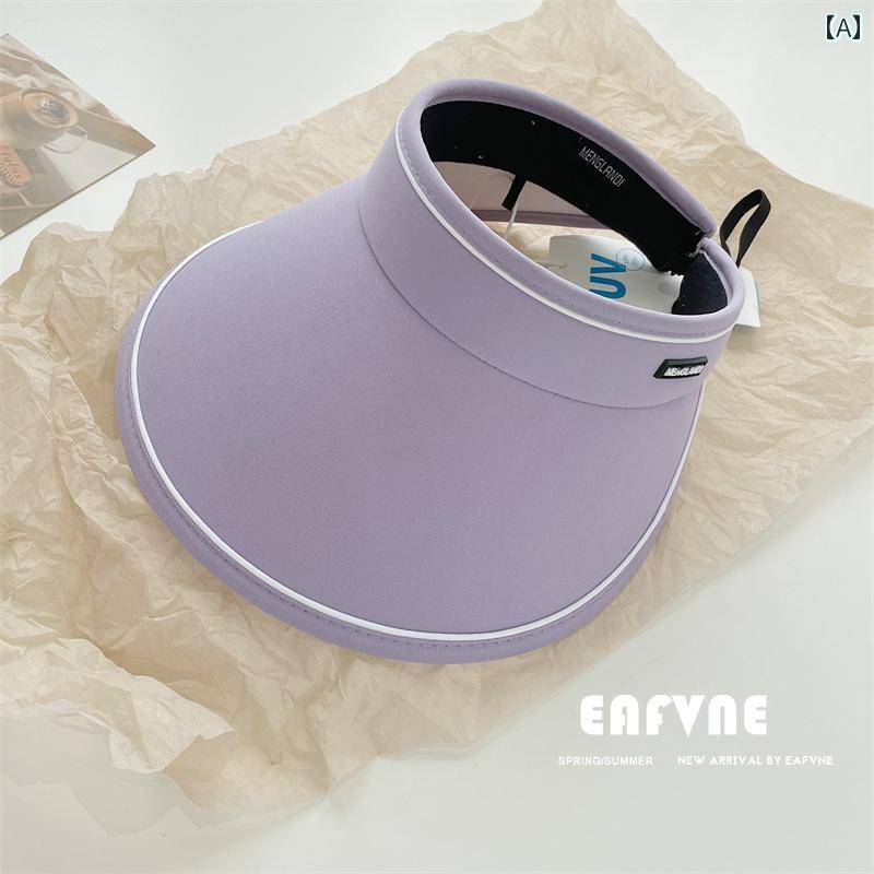 レディース 夏 サンバイザー 顔 覆う つば広 付いてい 薄い 日焼け防止 帽子 空 トップ サンハット 紫..