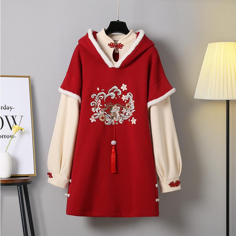 シャツ 秋 冬 ナショナル ベルベット 肥厚 レトロ フード スウェット 漢服 チャイナ 中華風