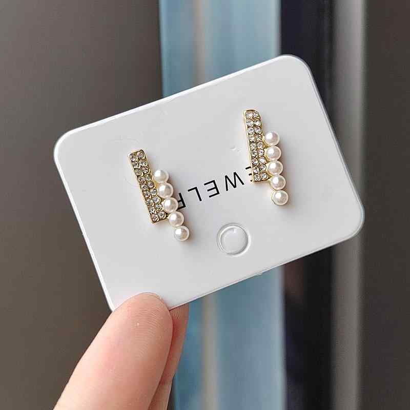 ピアス 韓国 シルバー ニードル 二 列 ストレート パールピアス シンプル 精巧 小さめ ショート ピアス レディース ファッション アクセサリー 装飾品