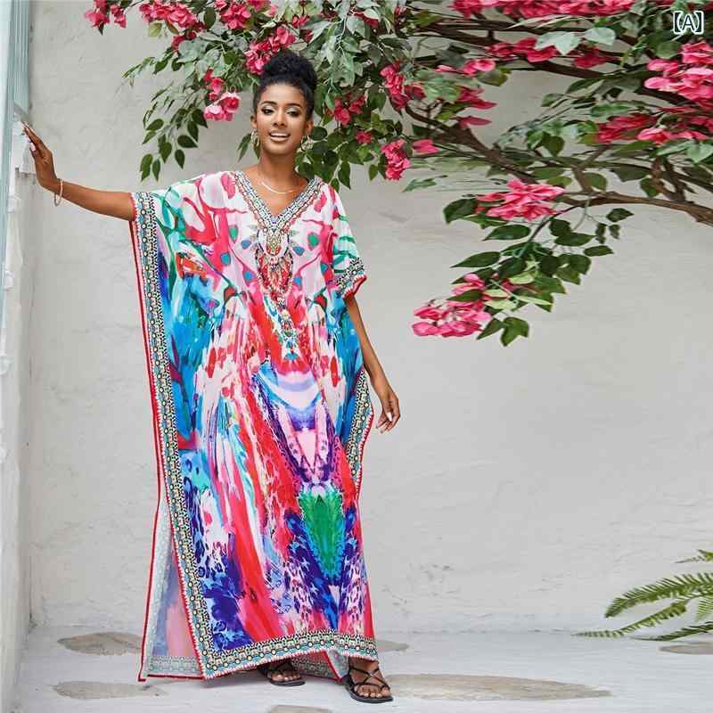 レディース リゾート ワンピース 旅行 写真撮影 衣装用 イタリア ロマンチック 花柄 シフォン ドレス 雰囲気 ロング スカート ボヘミアン 女性 休暇 着