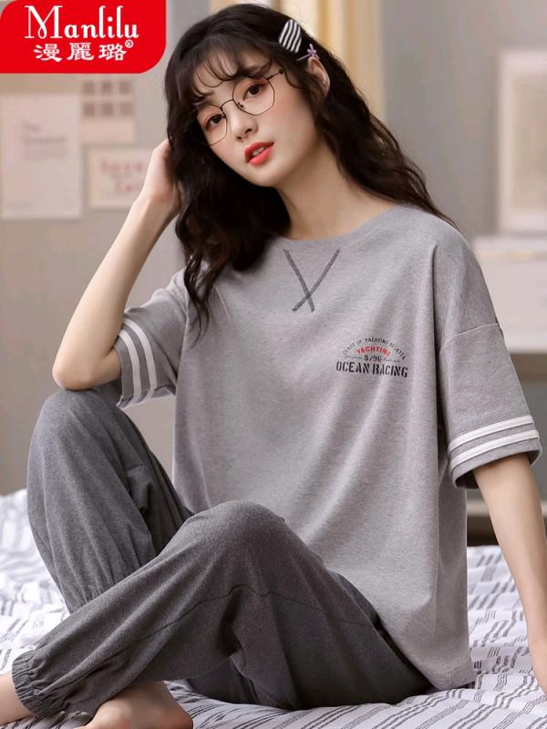 パジャマ ルームウェア レディース 綿 半袖 ズボン 夏 女の子 スポーツ 服 夏 ラウンドネック プルオーバー 部屋着 リラックス スウェット セットアップ 上下セット ロングパンツ