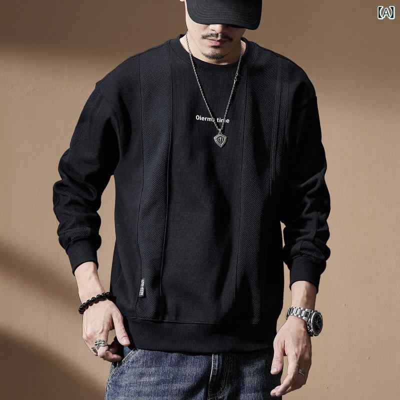 American Casual - メンズ アメリカン スプライス スウェットシャツ メンズ 春 大きめサイズ ラウンドネック 長袖 プルオーバー ドロップスリーブ カジュアル 都会