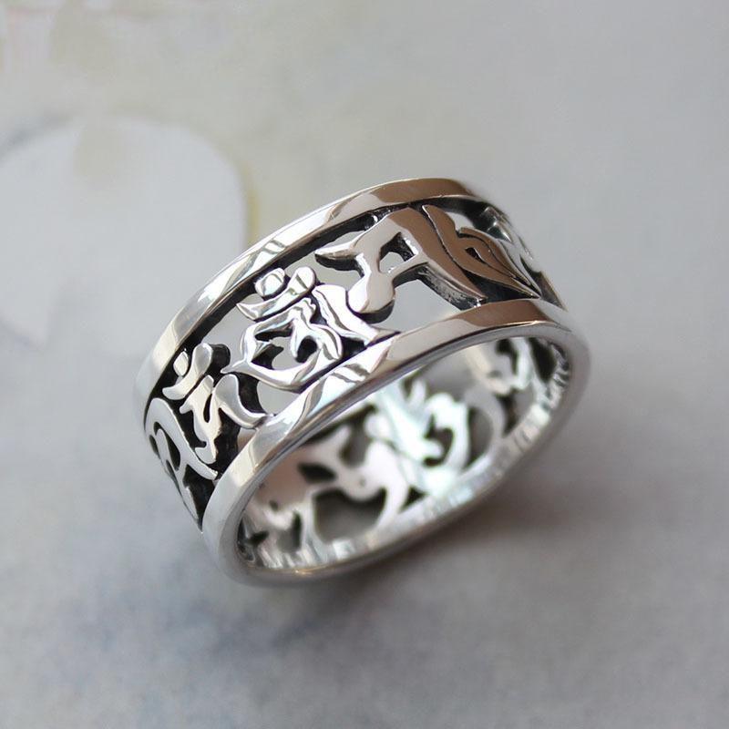 指輪 レトロ 6文字 マントラ メンズ レディース アクセサリー オールシーズン レトロ エスニック エレガント ユニセックス リング 指輪