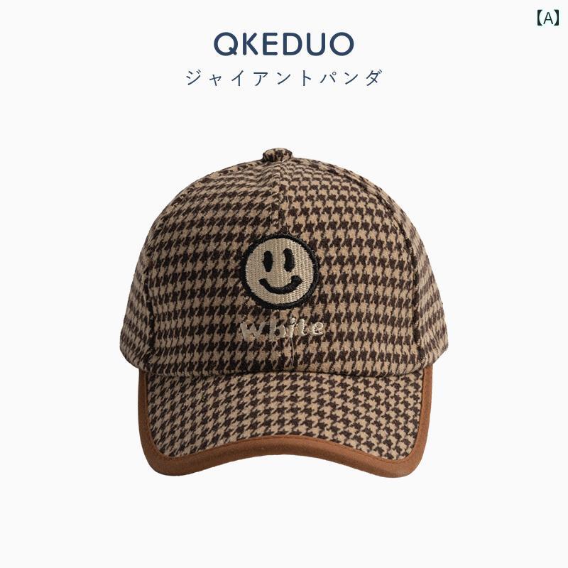 キッズ ベースボール キャップ カジュアル 子供用 秋冬用 ウール 千鳥格子 ベビー キャップ スマイリー..