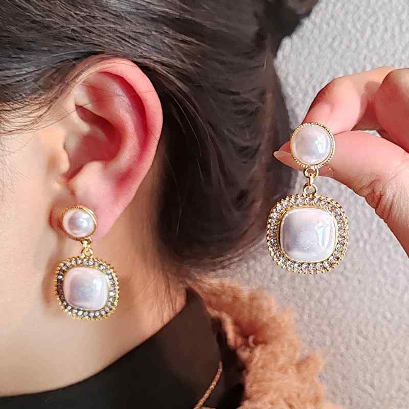 ピアス シルバー925 ニードル セット パール 幾何学 スクエア ピアス フレンチ レディース ファッショ..