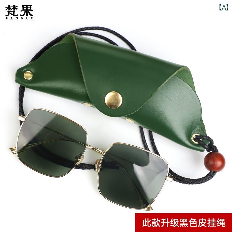 メンズ レディース 革 メガネ バッグ レトロ 牛革 ポータブル サングラス 近視 ボックス ストラップ ア..
