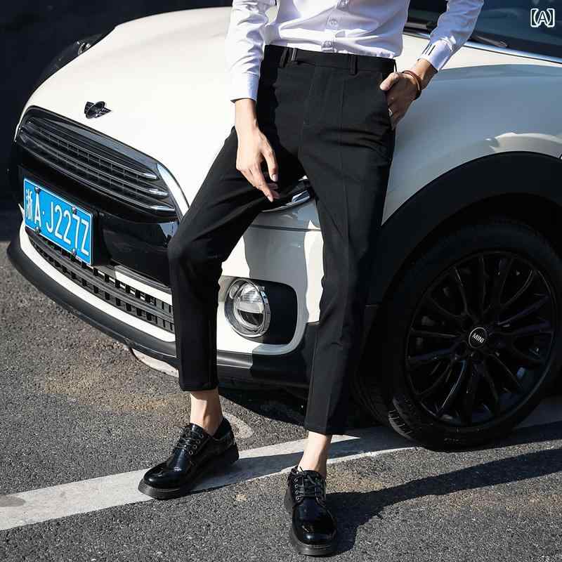 Rakuten - スラックス スーツパンツ スタイリッシュ 夏 パンツ メンズ 九分丈 スリム フィット カジュアル 韓国 しわ防止 クロップドパンツ ベーシック