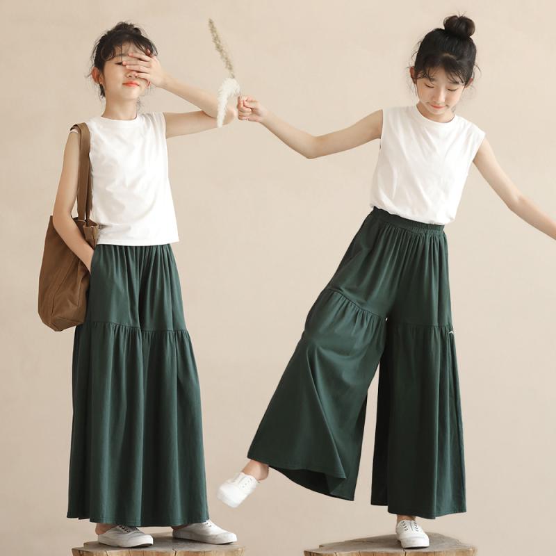 Occidental Goods - 子供服 キッズ 女の子 プリンセス ファッション ハイウエスト ワイドレッグ パンツ 夏 薄手 キュロット