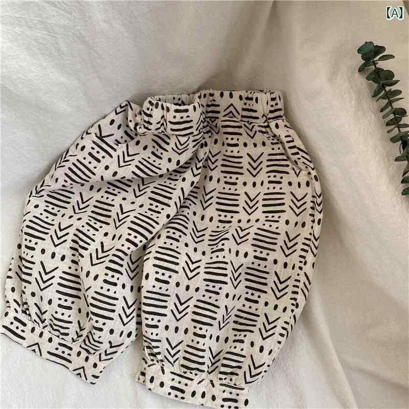 パンツ 子供服 韓国 子供用 印象 コットンリネン クロップドパンツ メンズ レディース用 1 組 ベビー カジュアル ブルマー 夏 用 防蚊