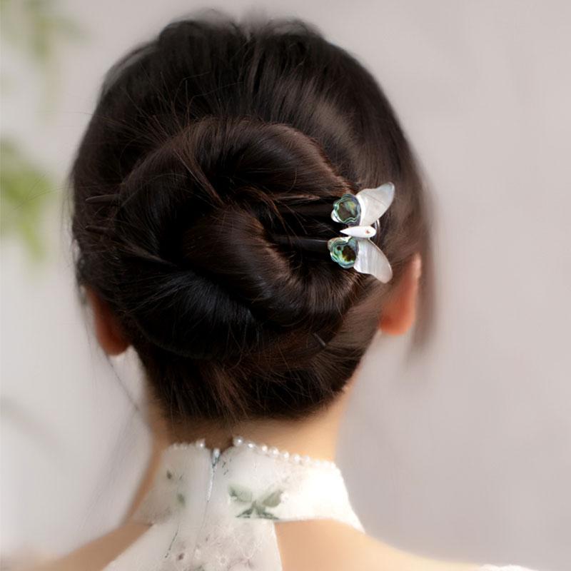 ヘアアクセサリー かんざし ヘアピン 木 頭 貝 蝶 葉 U字型 髪飾り 髪留め 魅惑 ギフト レトロ おしゃれ レトロ レディース シンプル 大人式 母の日 ...