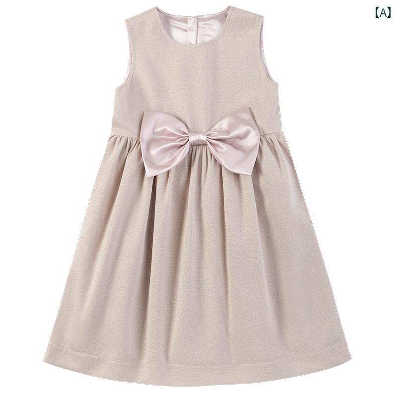 ドレス ワンピース キッズ かわいい ナチュラル リボン 飾り 子供服用 ノースリーブドレス 女の子 夏 甘くて かわいい ナチュラル ピンク ウエスト ベスト
