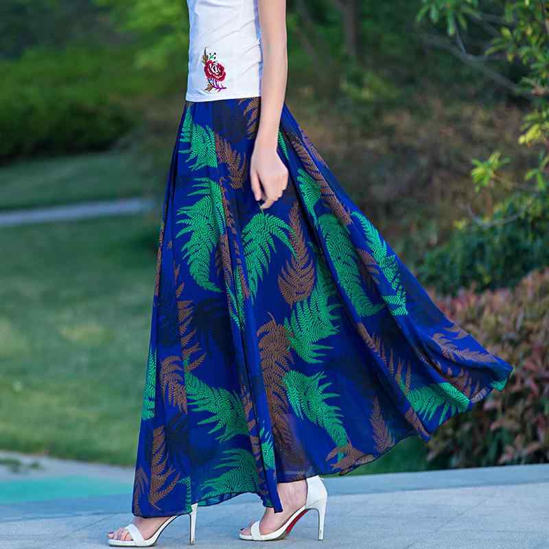 スカート レディース 夏 シフォン プリント 大 スイング フェアリー 大 サイズ ビーチ ボヘミアン ロング