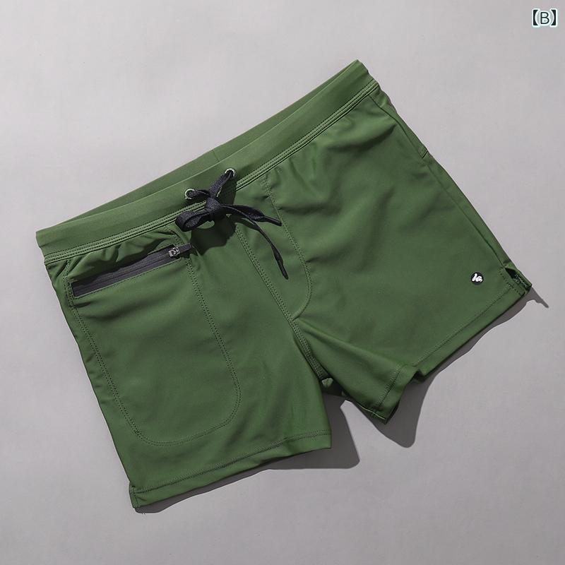 メンズ パンツ ビーチ 海パン 水着 海水 プール 海水浴 サーフィン スポーツ ボクサー 水泳 二層 裏地 無地 速乾 大型 ポケット ジッパー ローウエスト 男性用