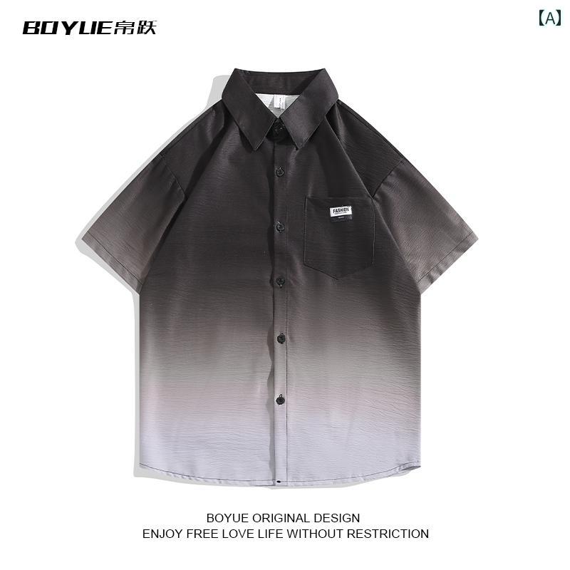 メンズ レディース 夏 カジュアル トップス シャツ サマー 冷感 リンクル グラデーション 中国的 楽しい 半袖