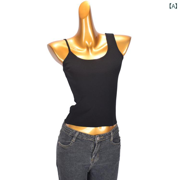 レディース 夏 ファッション 無地 ニットキャミソール 快適 ショート ノースリーブ レイヤリング トッ..