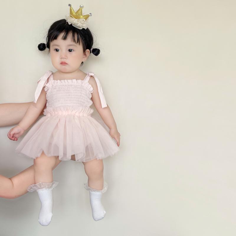 ベビー 夏 スイート サスペンダー ドレス ベビー メッシュ プリンセス バッグ 薄手 ロンパース パフスカート 夏 かわいい