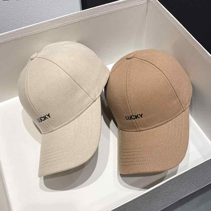 秋 冬 カジュアル ウール キャップ 韓国 イン 刺繍 文字 野球帽 女性用 レトロ 湾曲 つば ピーク ハット