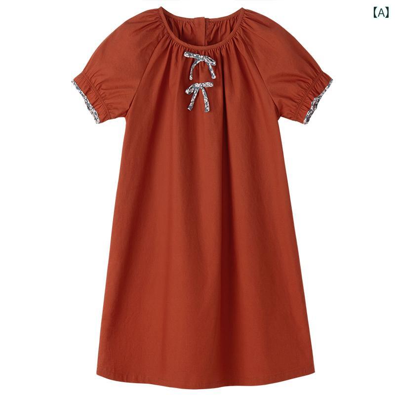 ドレス スカート ワンピース キッズ かわいい ナチュラル 子供服 赤い 女の子 綿 夏 カジュアル 子供 半袖 サマー 女の子