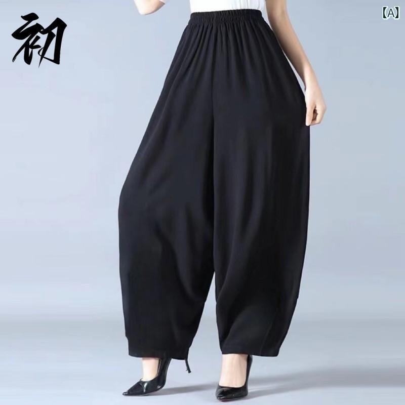 春夏 薄手 綿 リネン パンツ レディース ハイウエスト 大きめサイズ スリム ドレープ カジュアル ロング ボトムス ウエストゴム レディース